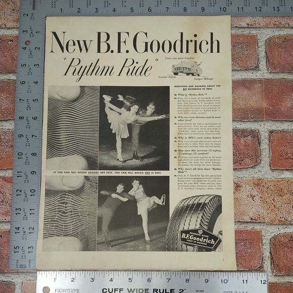 BF Goodrich Tires - Ice Skaters - Rythm Ride - 1950 Original Retro Vtg PRINT AD - Picture 4 of 10